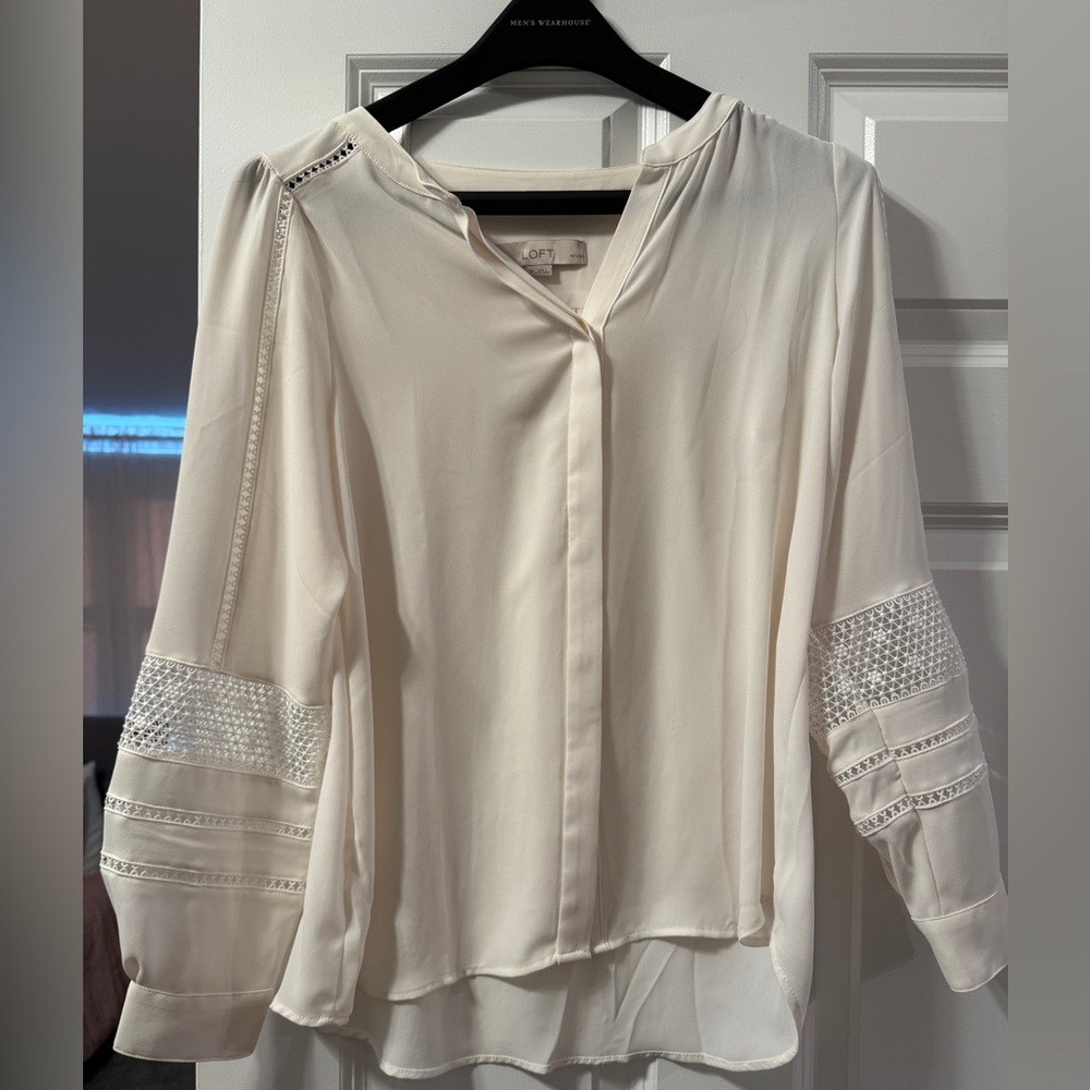 LOFT Ivory Blouse with Crochet Detail